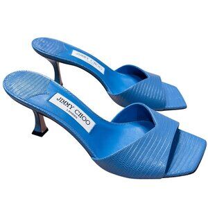 NWT Jimmy Choo Skye 70 Denim Blue Lizard Leather Mules EU 36.5 US 6.5 MSRP $850